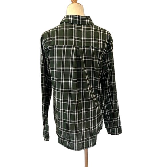 Princess Polly Nora Oversized Forest Green/White Plaid Button Front Shirt 2/XS - Picture 3 of 9